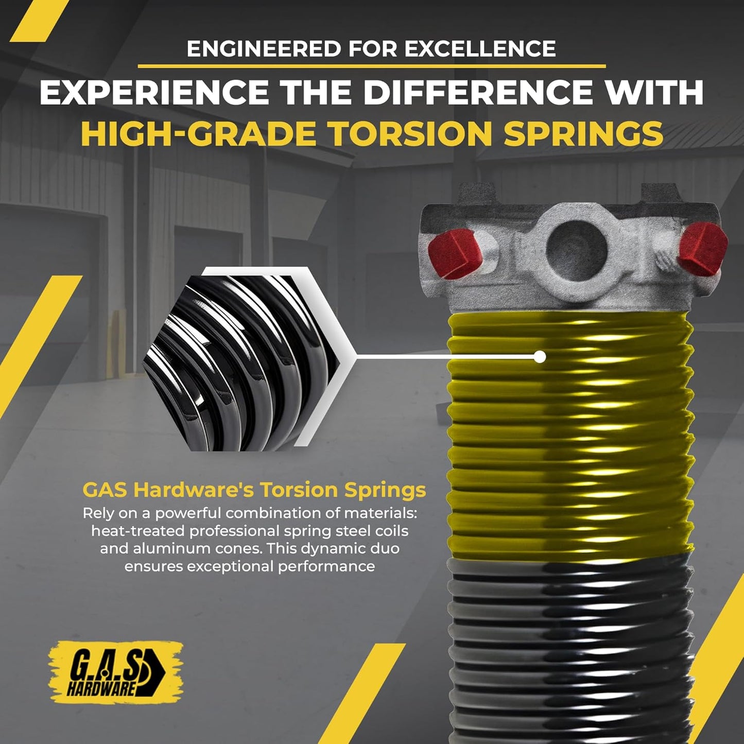 Garage Door Torsion Springs 250x2x36 for Left and Right Side of Garage Door with Winding Bars, 1" Steel Bearing, and Gloves Heavy Duty Precision E-Coating 5-Year Warranty Min. 30,000 Cycles (Pair)