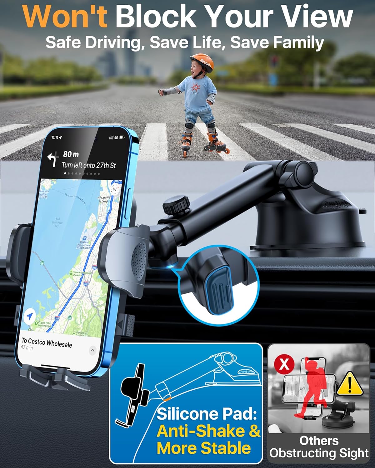 2025 Ultimate Car Phone Mount【98+LBS Strongest Suction & Military-Grade】【Patent & Safety Certs】 Cell Phone Holder Truck Stand for Dashboard Windshield Vent for iPhone 16 Pro Max Samsung (Dark Blue)