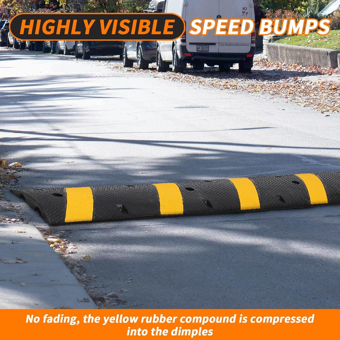 6 Ft Rubber Speed Bump, 2 Pack 2 Channel Modular Heavy Duty Speed Bumps Humps 25000 lbs Load Capacity, Cable Protector Ramp for Asphalt Concrete Gravel Driveway Road