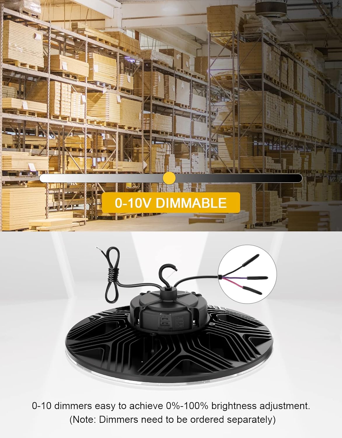 UFO LED High Bay Light, 150W/100W/80W Adjustable, 3000K/4000K/5000K, UL & DLC Listed 21000LM 0-10V Dimmable IP65 Waterproof High Bay Lights AC100-277V for Warehouse Factory(3 Pack)