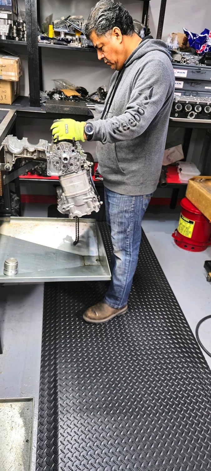 Rhino Mats, American Classic Diamond Anti-Fatigue Mats, Industrial Ergonomic Comfort Standing Mat for Work, Home, Garage, Office, Kitchen or Anywhere (Black 9/16" Thick, 4 FT. x 21 FT.)