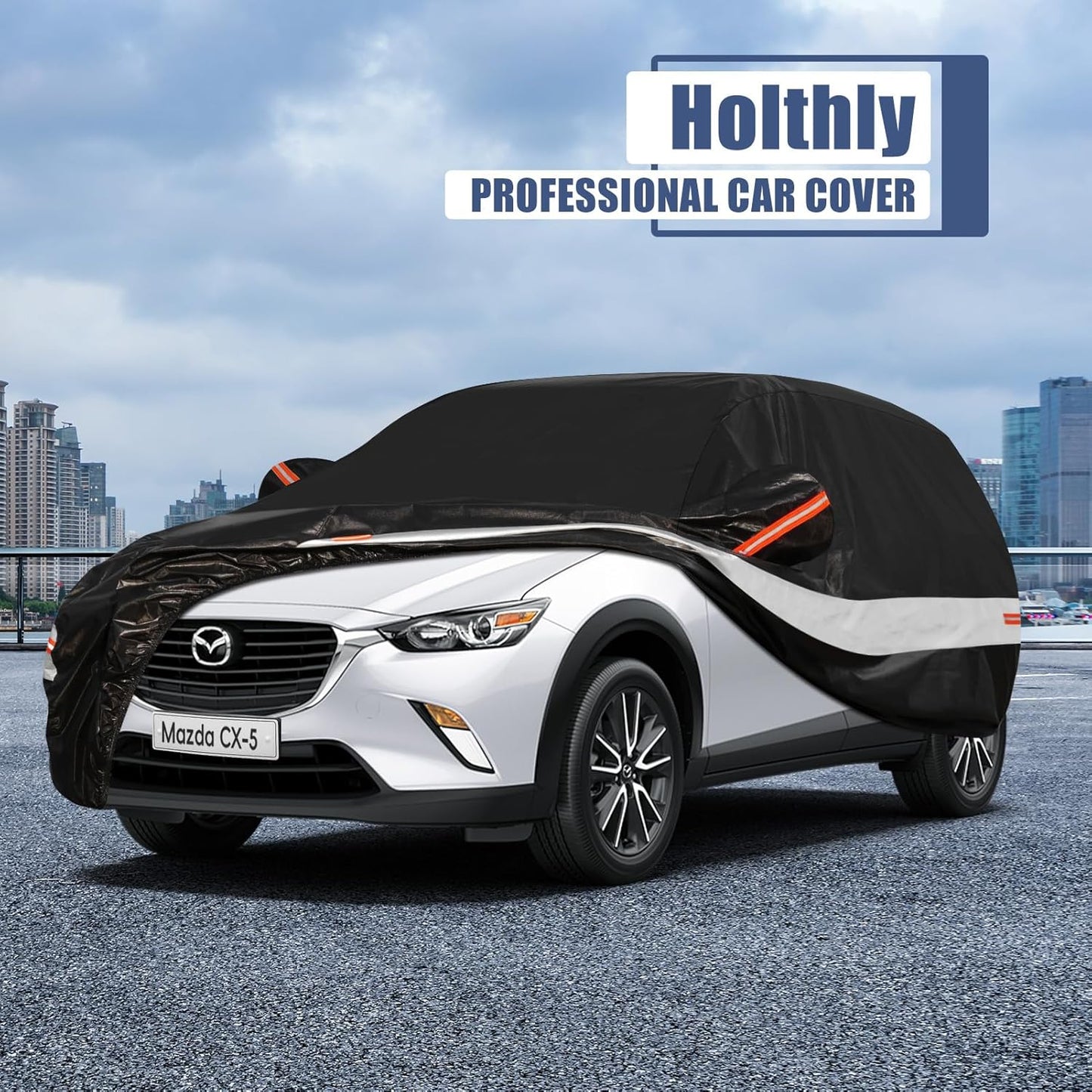10 Layers SUV Car Cover Custom Fit for Mazda CX5 CX-5 CX50 CX-50 (2012-2024) Waterproof All Weather for Automobiles, Outdoor Full Cover Sun UV Rain Protection with Cotton.Black