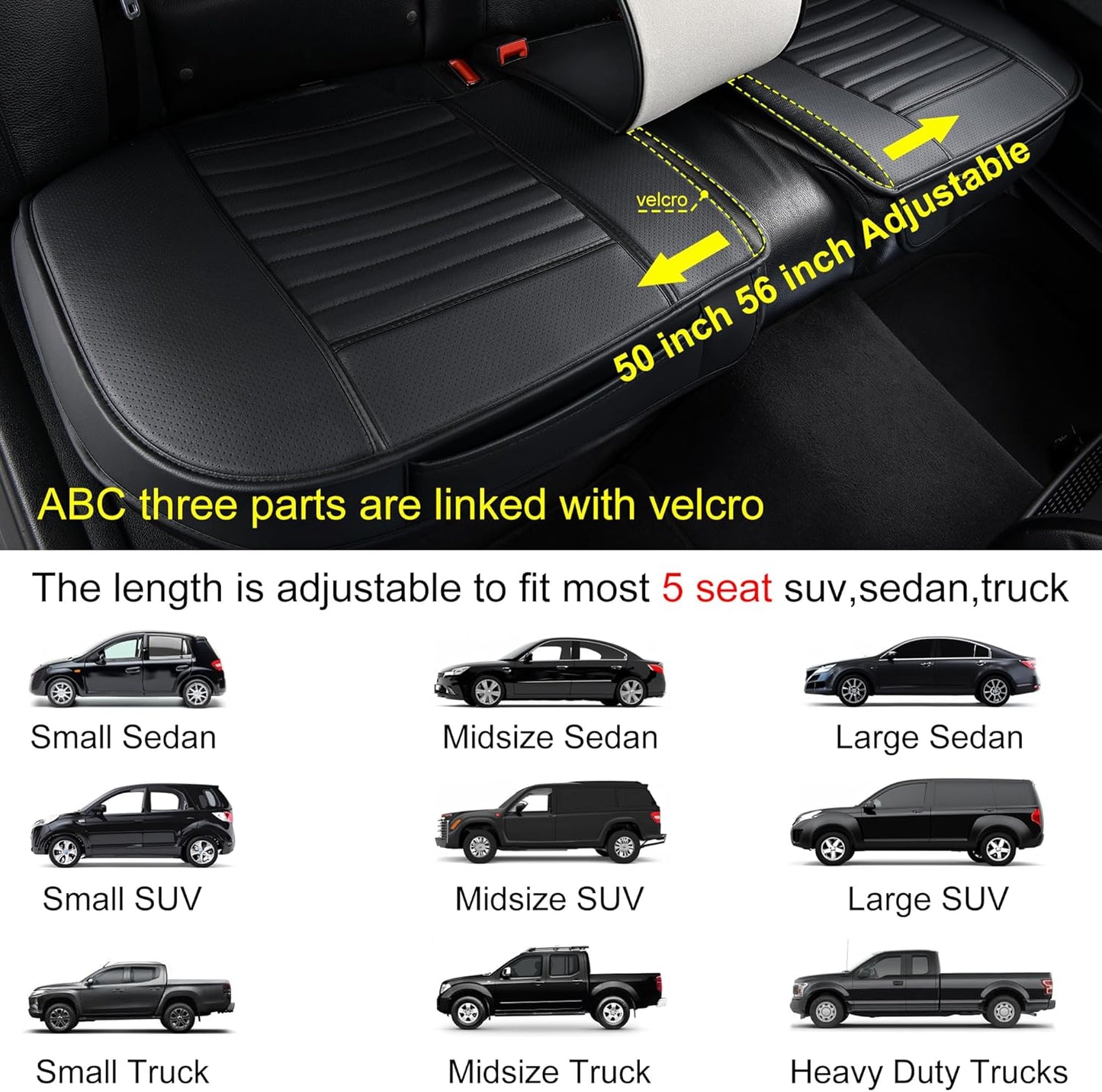 Back Seat Covers, Rear Seat Cushions, Auto Bench Protector with Breathable PU Leather and Non-Slip Bottom Universal for 4 Season (Black, 61" x 20. 5")