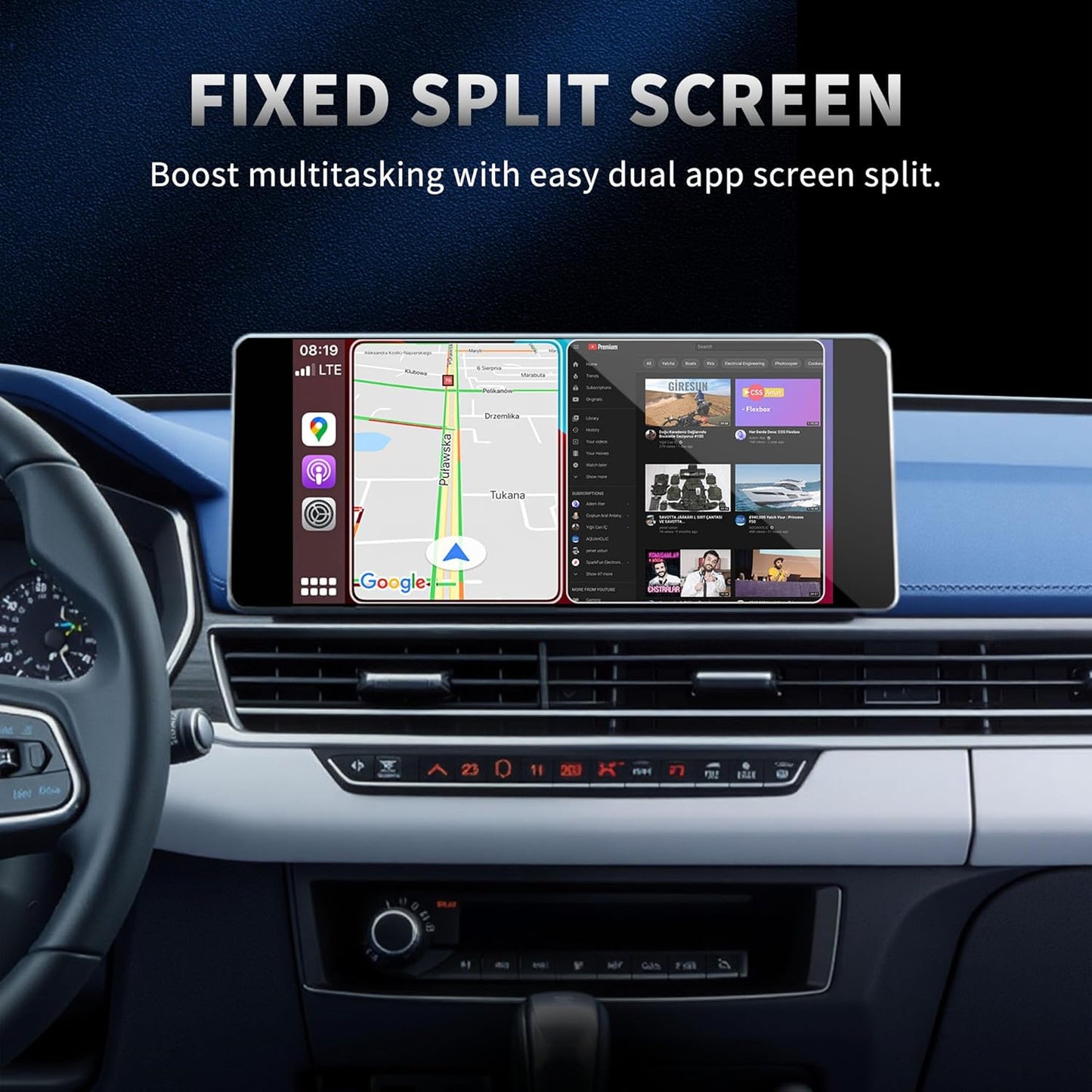 4-in-1 Wireless CarPlay Adapter & Android Auto Wireless Adapter, Stream Netflix, YouTube, and More, Split-Screen & Mirroring, for Cars with OEM Wired CarPlay/Android Auto