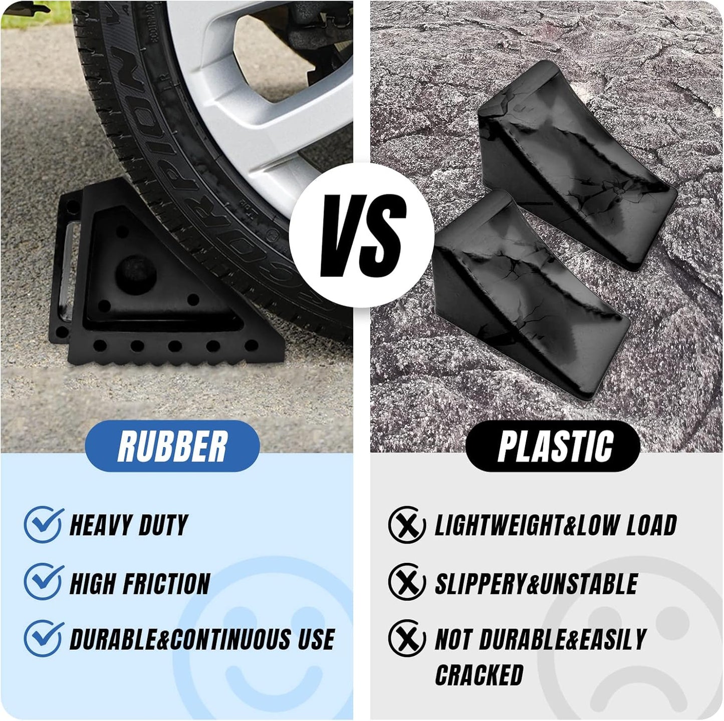 ROBLOCK 4 PCS Heavy Duty Rubber Wheel Chocks, Solid Durable Tire Chock for Car, Travel Trailers, RV, Truck, and ATV, 7.9" x 4" x 5.9", 4 Packs, Black