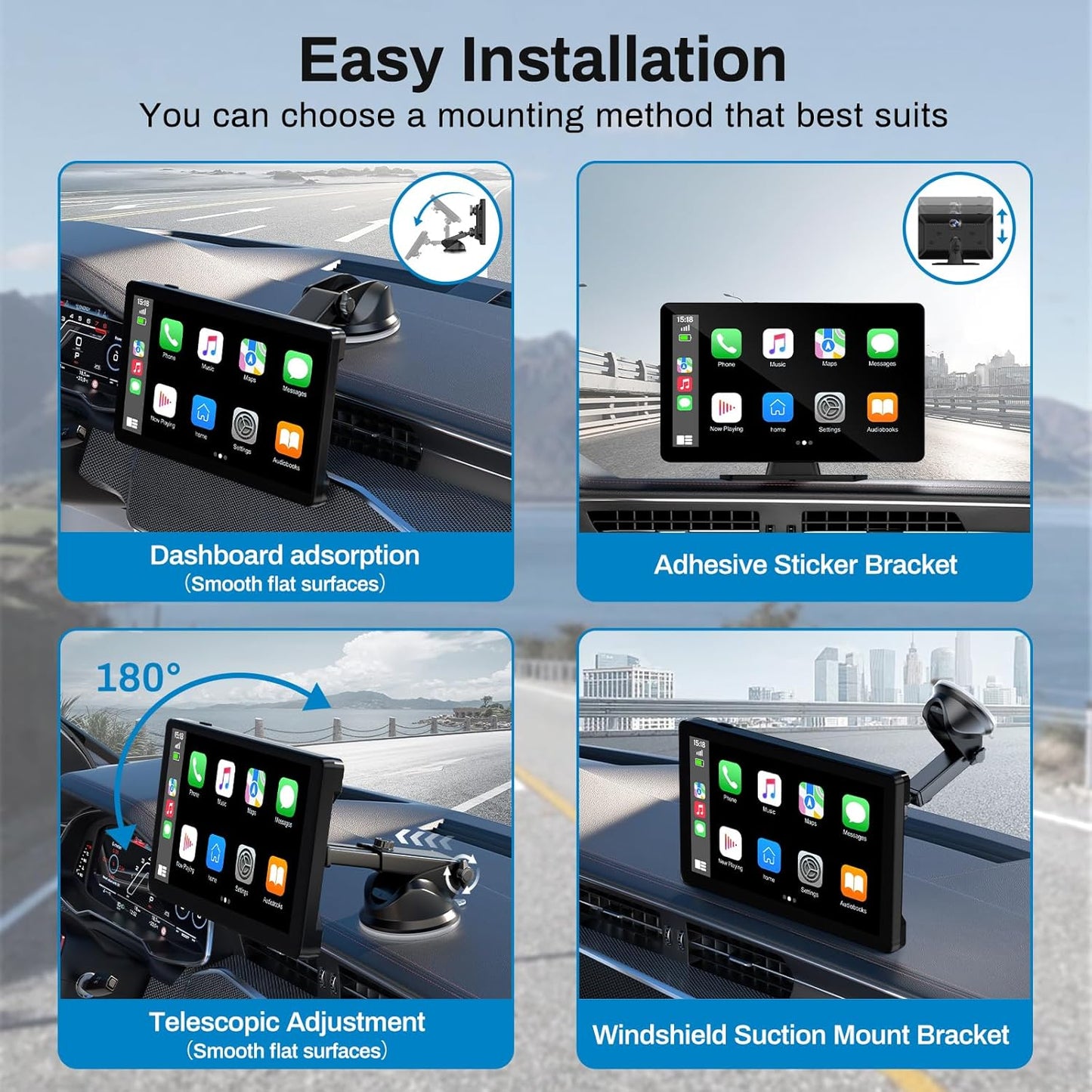 Wireless Carplay Screen for Car with 4K Dash Cam, 9" Portable Carplay & Android Auto, Car Touchscreen with 1080p Backup Camera, GPS Navigation/Voice Control/BT/Mirror Link/FM