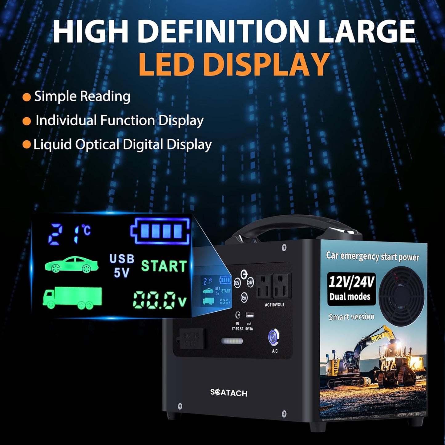 Scatach 10000A Jump Starter, 24V 400W Inverter Battery Jumper Starter Power Station for All Gas or Diesel Engines, 155Wh Heavy Duty Truck Jump Starters Portable Power Bank for Outdoors Camping Travel