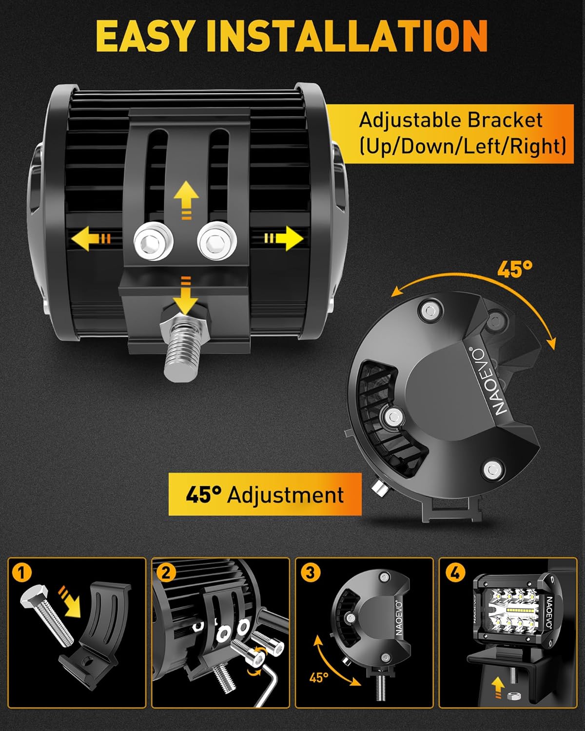 NAOEVO 4 Inch LED Pod Lights, 360W 36,000LM LED Fog/Driving/Off Road Lights with Spot Flood Combo, Cube Pods for Truck Boat ATV UTV Pickup, 6 Pcs (White)