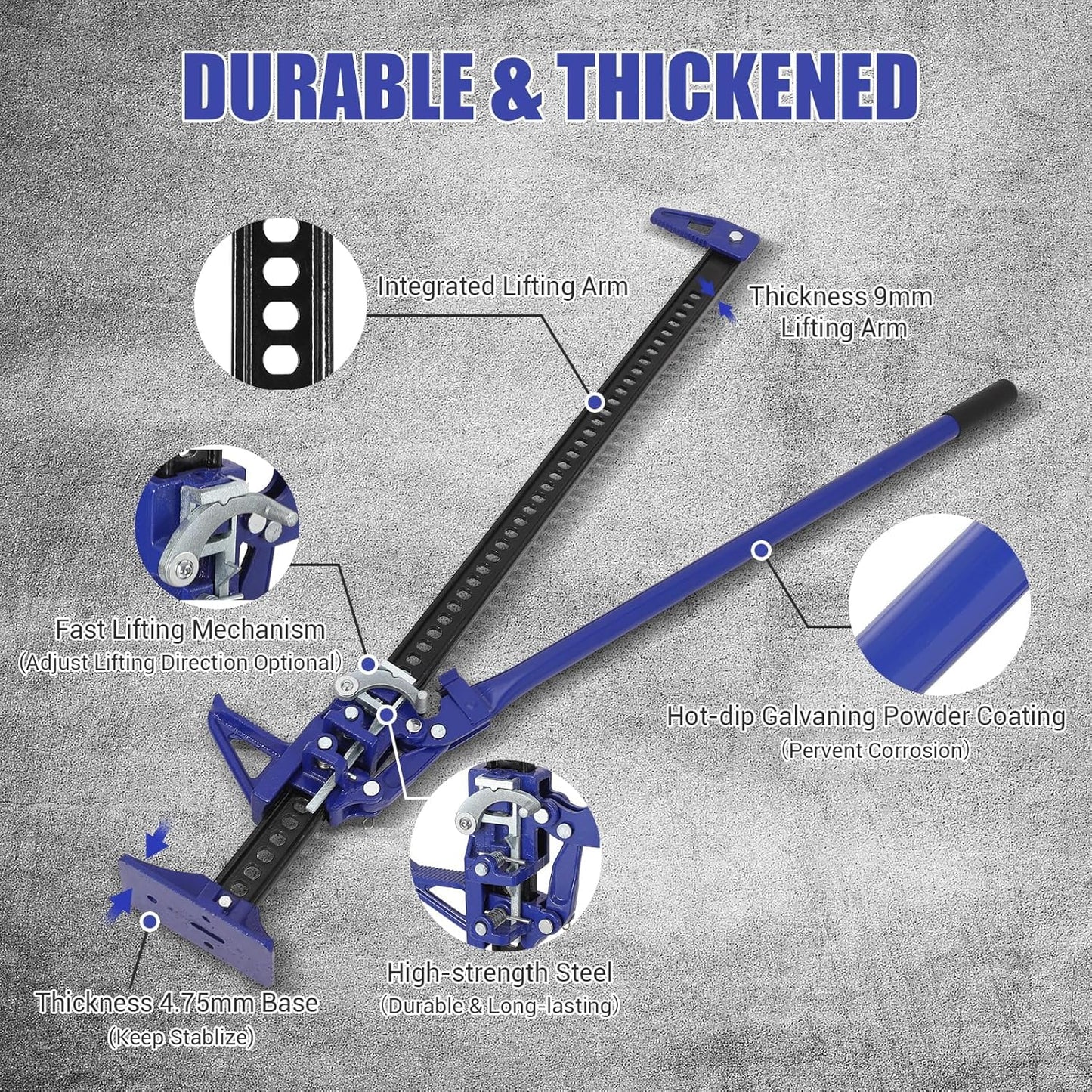 Multi-Functional Lift Jack, Farm Jack Heavy Duty Off Road, for Tractor, Truck, SUV, ATV, UTV, Off Road Accessories, Durable 3 Ton with Wide Base & Ratcheting Mechanism