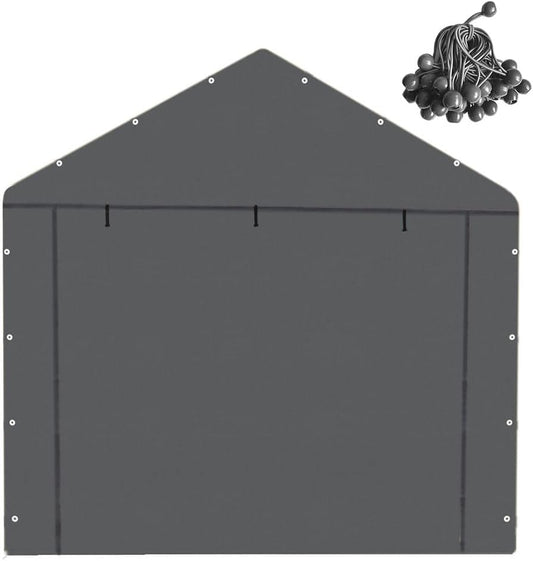 10x20 FT Front/Back Panel Canopy Entrance Panel with Zippers and Elastic Ball Bungees, 180G PE Waterproof & UV Protected Replacement Sidewall Cover, Gray