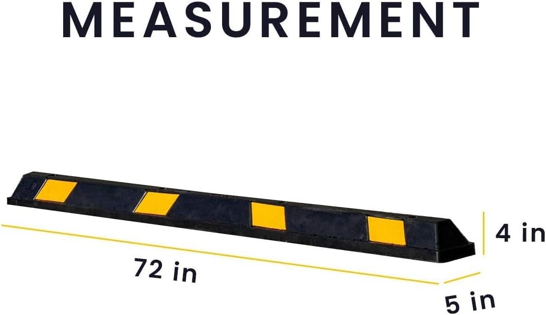 Zento Deals Rubber Parking Curb Garage Car Stopper - Parking Wheel Stopper Block 72” Wide Easy to Install, Black/Yellow Reflective Parking Block; for Car, Truck, Trailer and RV (Black and Yellow-2)