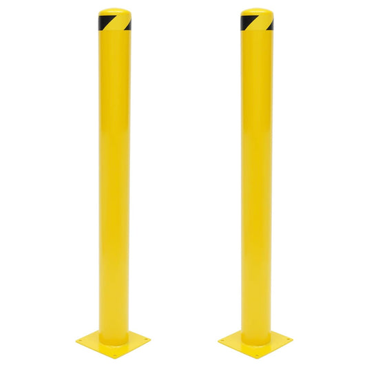 Safety Bollard Post 48'' Height Bollard Post Yellow Steel Pipe Parking Barrier with 8 Anchor Bolts for Driveway Traffic Control, Garage & Parking Lot (2, 48'' H x 4.5'' D)