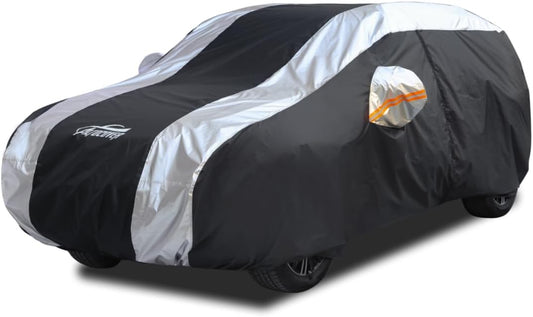 Full Exterior Covers for Waterproof Protection with Silver Stripe Design,SUV Car Covers for Automobiles Universal Fit Nissan Kicks, Subaru Crosstrek, Jeep Compass Liberty, Kia Soul Sportage