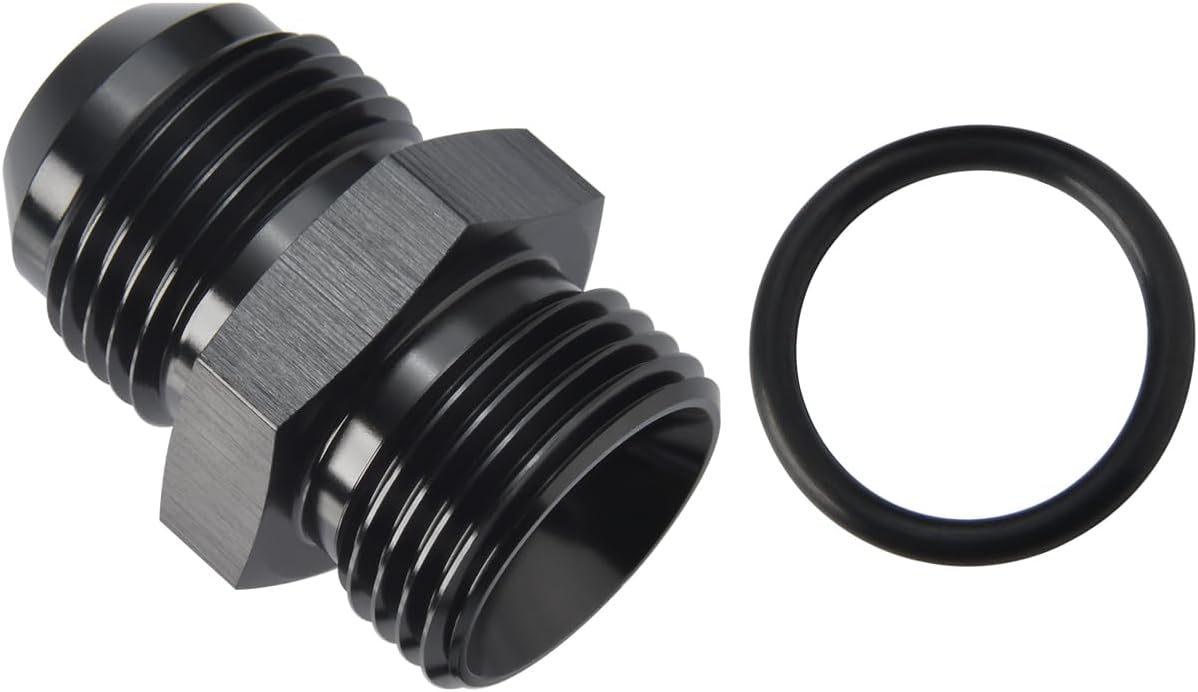 16AN Male Flare to 16AN ORB O-ring Boss Fuel Pump Rail Adapter Fitting Aluminum Black