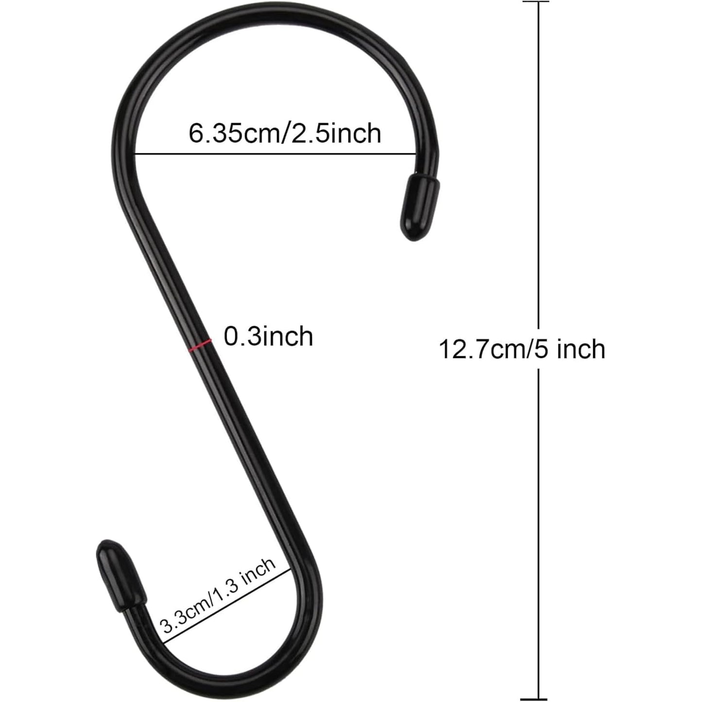 24 Pack 5 inch S Hook, Black Vinyl Coated S Hooks with Rubber Stopper Non Slip Heavy Duty S Hook, Steel Iron Rubber Coated Closet S Hooks for Hanging Jeans Plants Necklace Jewelry Pan Cups Pot Towels