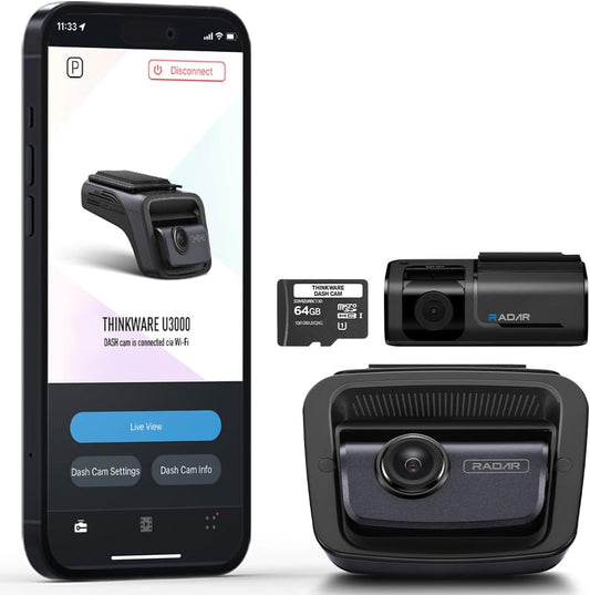 Thinkware 4K Dual Dash Cam, U3000 Front & Rear with Sony STARVIS 2, Radar Parking, Super Night Vision 4.0, Wi‑Fi, GPS