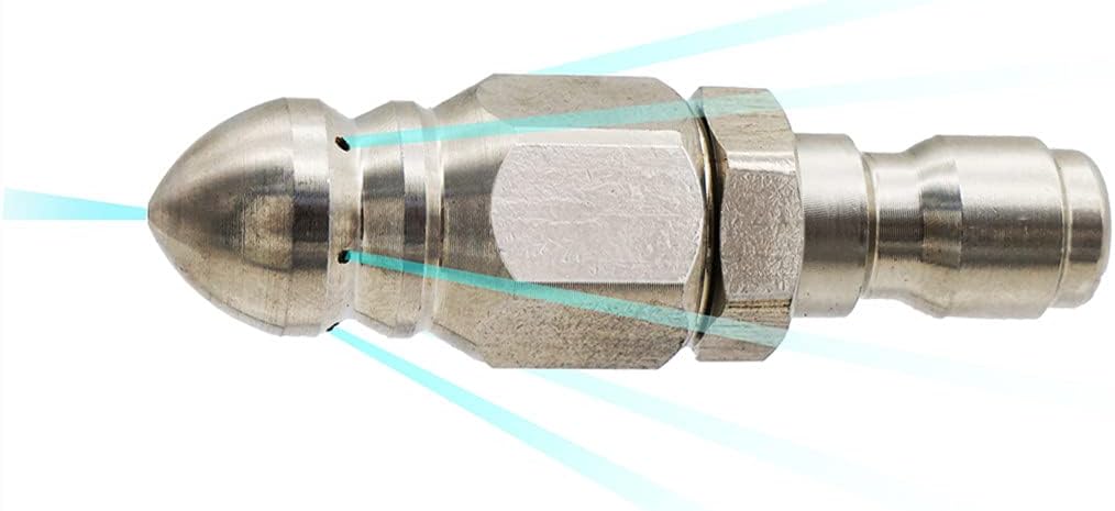 Pressure Washer Sewer Jetter Nozzle with Stainless Steel, Mini Compact Durable Sewer Jet Nozzle,Pressure Drain Jetter Hose Nozzle,1/4'' Quickly Connector, 5000 PSI (1 set)