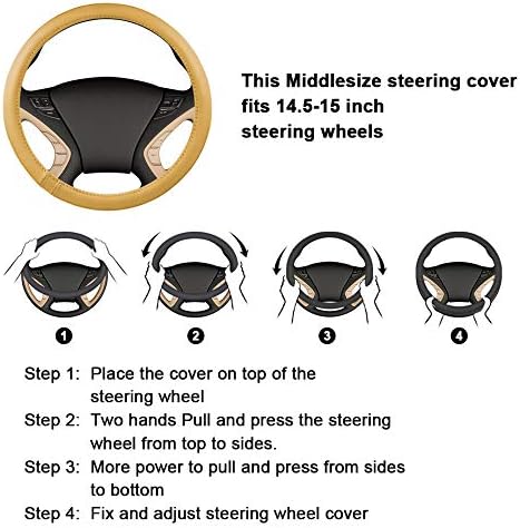 Haokay Heavy Duty Pure Cowhide Steering Wheel Cover, Black Genuine Leather Steering Wheel Cover Men Women Comfort Finger Grips Universal 14.5 to 15 Inch