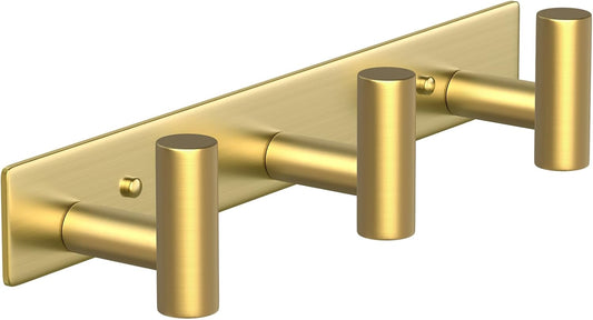 Wall Mounted Coat Rack-3 Hooks, Heavy Duty Stainless Steel Hook Rail for Towel Coat Hat Purse Bag Jacket, Towel Hooks for Entryway Bathroom Kitchen (Gold 3 Hooks - 1 Pack)