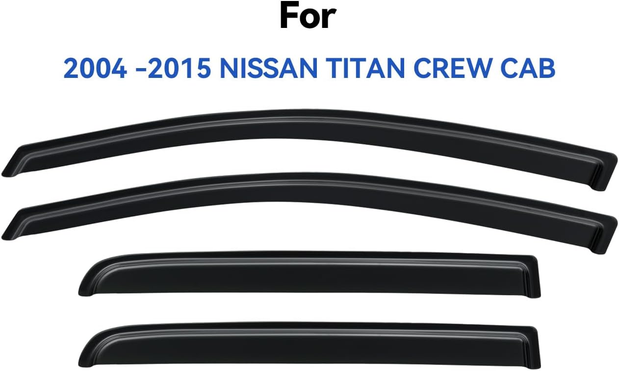 Window Visors Rain Guards Shield for 2004-2015 Nissan Titan Crew Cab, Out-Channel Window Vent Wind Deflectors Visors Shades for 04-15 Nissan Titan Crew