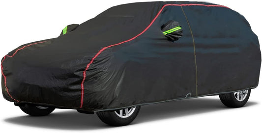 AUQDD 6-Layers PEVA New Material Sedan SUV Full Padded Car Cover Waterproof All Weather Weatherproof UV Sun Protection Snow Dust Storm Resistant Outdoor Exterior Custom Form-Fit Straps 198"-208" Black