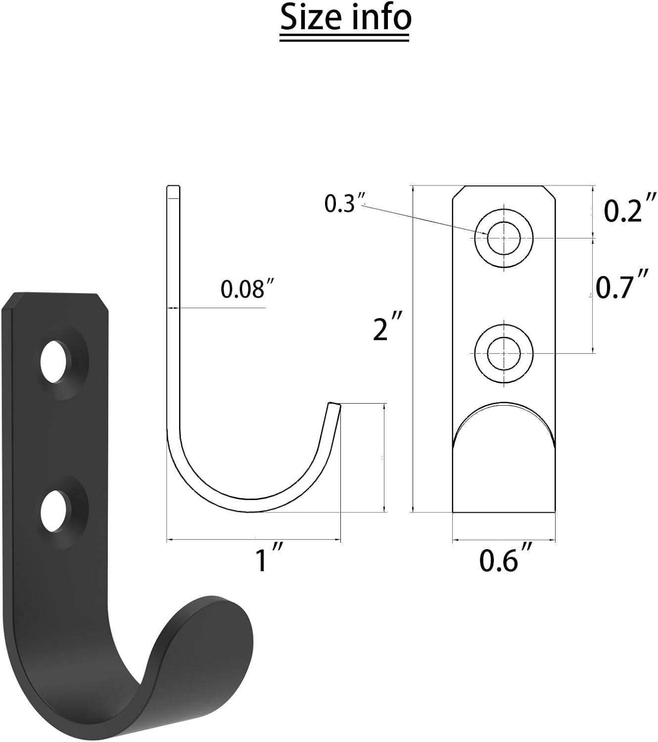 Wall Hooks Coat Hook Robe Hanging Robe & Towel Hooks, Utility Hooks Indoor Outdoor (Black-U Shaped, 2x1)