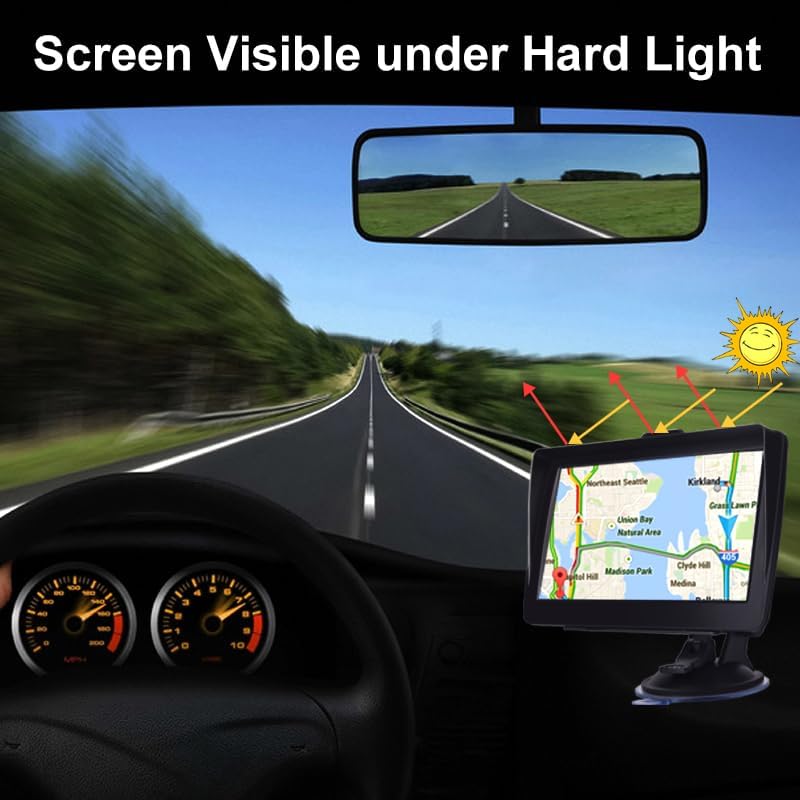GPS Navigator for Car, Latest 2025 Map 7-inch HD Display 16GB 256MB Satellite Navigation with Sun Visor,Smart Real Voice GPS Guidance，Provides Lifetime Live Map Updates