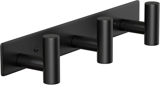 Wall Mounted Coat Rack-3 Hooks, Heavy Duty Stainless Steel Hook Rail for Towel Coat Hat Purse Bag Jacket, Towel Hooks for Entryway Bathroom Kitchen (Black 3 Hooks - 1 Pack)