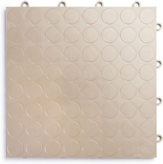 Big Floors RaceDeck CircleTrac, Interlocking Non-Slip Garage Flooring Tile, Durable, Modular, Heavy-Duty Copolymer, Easy Install (Beige, 12 Pack of 12 x 12" Tiles)