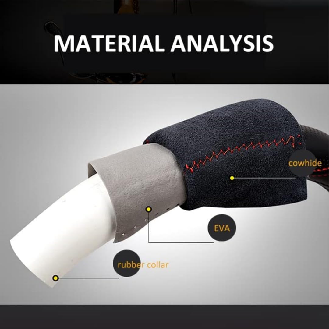 Cowhide Steering Wheel Cover Heat Resistant Anti-Slip Car Wheel Wrap Compatible with Most Makes and Models of Cars and Trucks with 14.5 to 15 Inch Steering Wheel(Black)