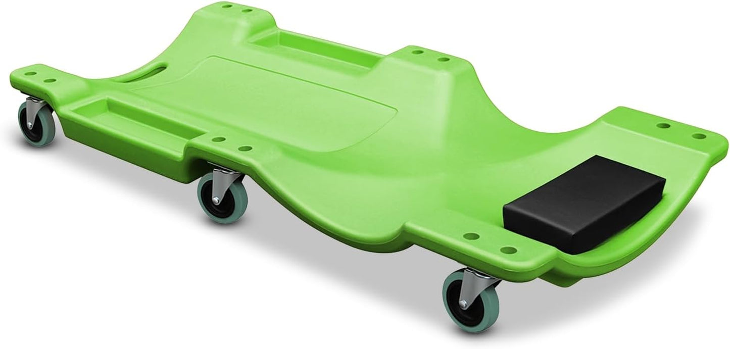 Auto Dynasty 40 Inches Mechanic Creeper, Automotive Garage Repair Low Profile Under Car Rolling Creeper with Padded Headrest, Plastic, Green
