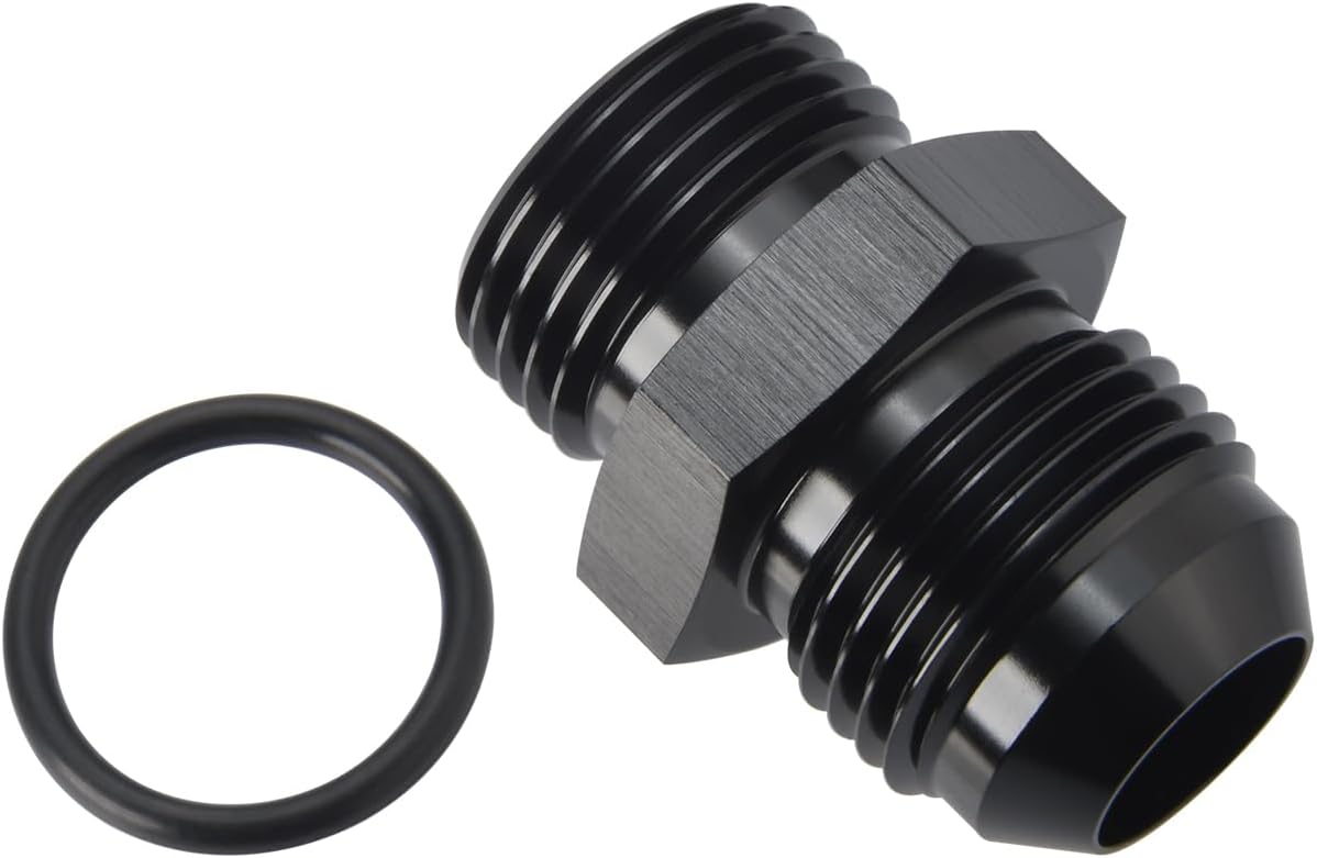 16AN Male Flare to 16AN ORB O-ring Boss Fuel Pump Rail Adapter Fitting Aluminum Black