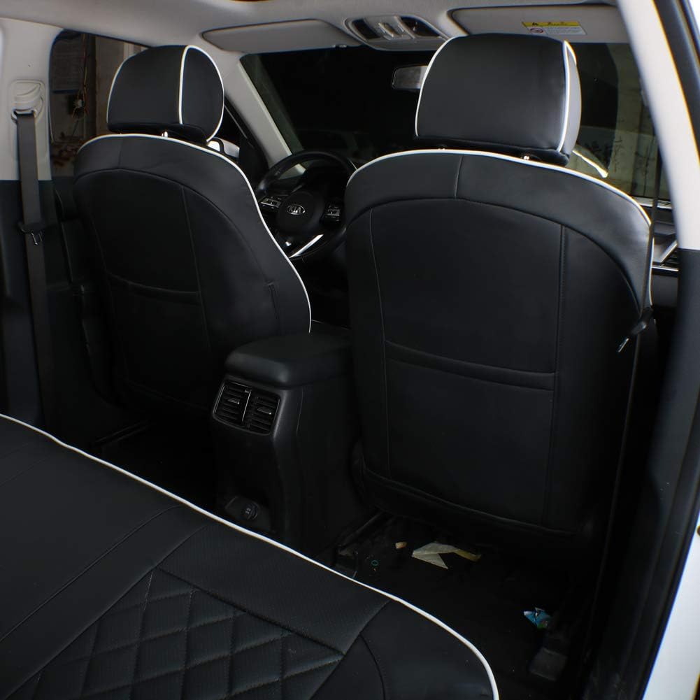 EKR Sportage Seat Covers Custom Fit for KIA Sportage Hybrid EX/SX Prestige & Plug-in Hybrid X-Line/X-Line Prestige 2023-2026 Leather Car Seat Cover Full Set-Faux Leather (Black with White Piping)