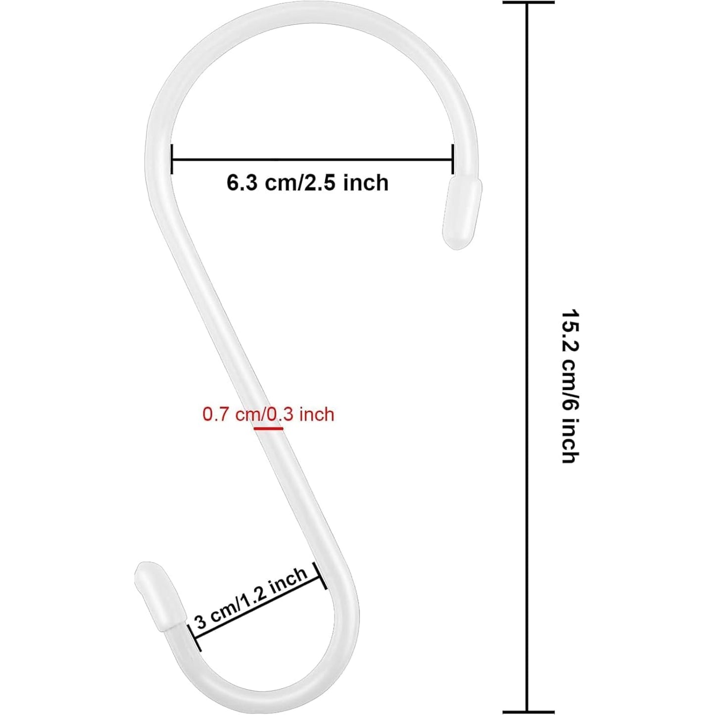 Nisoger 12 Pack 6 Inch White S Hook, Large Vinyl Coated S Hooks with Rubber Stopper Non Slip Heavy Duty, Steel Metal Coated Closet S Hooks for Hanging Jeans Plants Jewelry Pot Pan Cups Towels