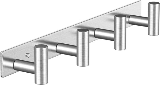 Wall Mounted Coat Rack-4 Hooks, Heavy Duty Stainless Steel Hook Rail for Towel Coat Hat Purse Bag Jacket, Towel Hooks for Entryway Bathroom Kitchen (Silvery 4 Hooks - 1 Pack)
