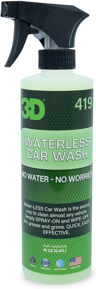 3D Waterless Car Wash - Easy Spray Waterless Detailing Spray - No Soap or Water Needed - Great on Cars, RVs, Motorcycles & Boats 16oz.