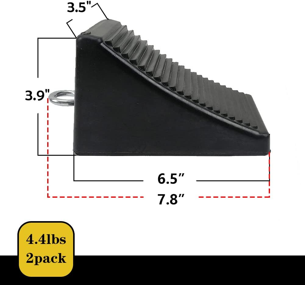 ROBLOCK Heavy-Duty Rubber Wheel Chocks with Eyebolt for Cars, RVs, Trucks, Trailers, and Vehicles, 2 Pack Anti-Slip Design Chocks Black Wheel Wedge, (6.5" x 3.75" x 4"), 2 Pcs