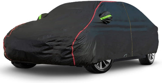 AUQDD 6-Layers PEVA New Material Sedan SUV Full Padded Car Cover Waterproof All Weather Weatherproof UV Sun Protection Snow Dust Storm Resistant Outdoor Exterior Custom Form-Fit Straps 178"-189"Black