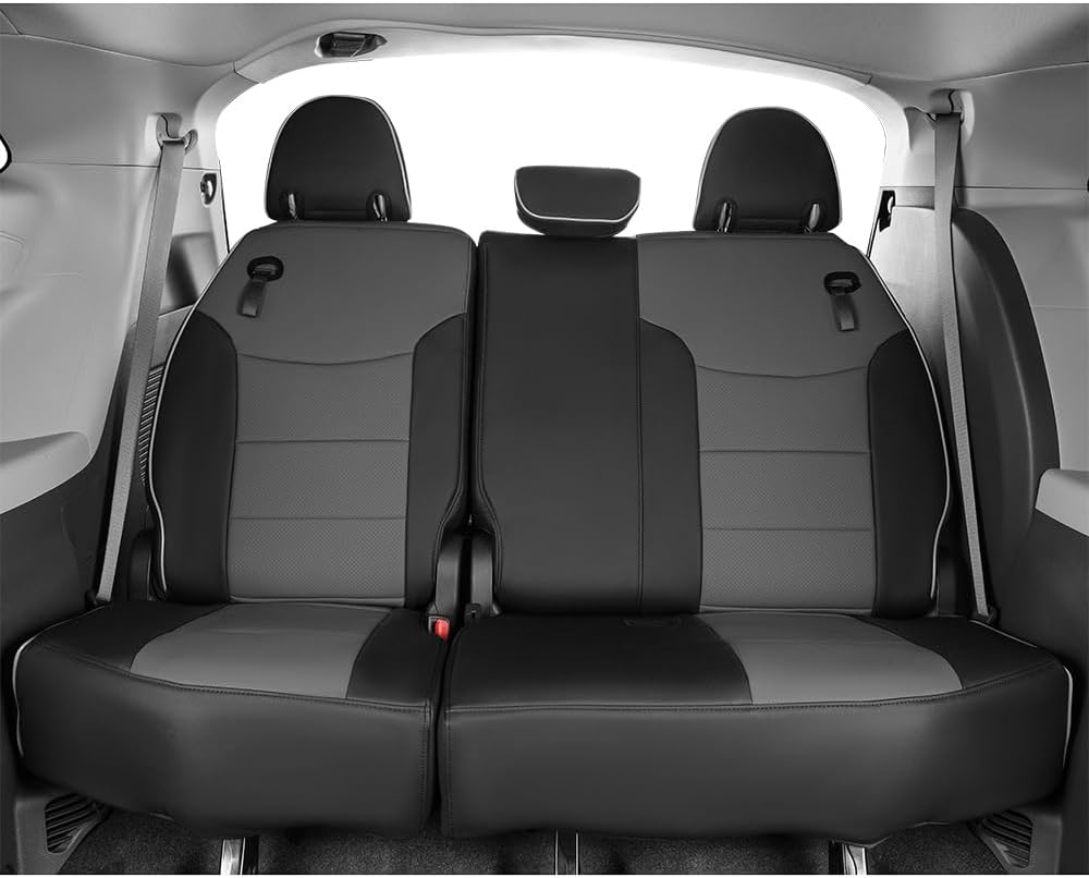 EKR Sienna Seat Covers for 2021-2025 Toyota Sienna XLE,XSE,Limited,Platinum,7 Seats,2nd Row Captain Chairs W/NO Legrest,Seat Covers Full Set for Cars,Car Seat Protectors-Leather(Black/Gray)