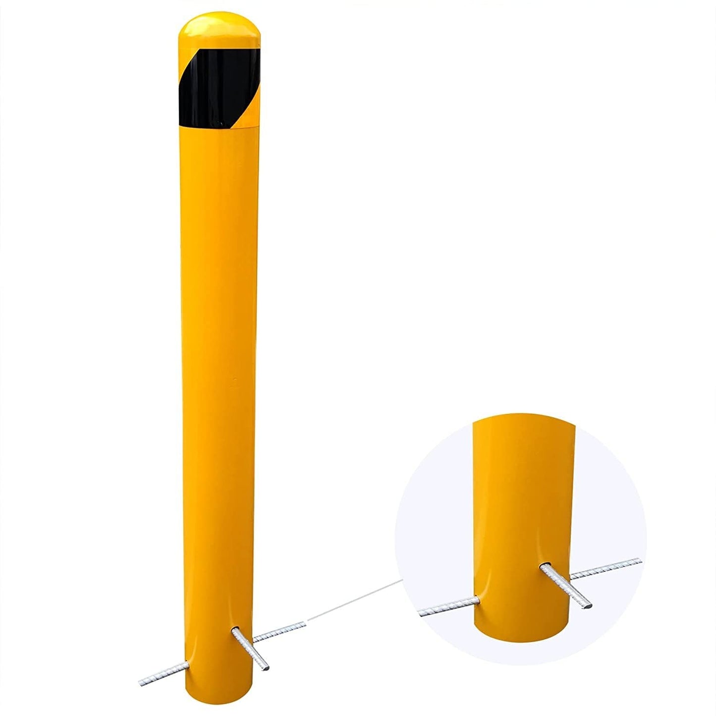 58" Pour in Place Steel Bollard Post, 4-1/2" OD Safety Bollard Yellow Powder Coat, Metal Bollard Parking, Driveway Barrier