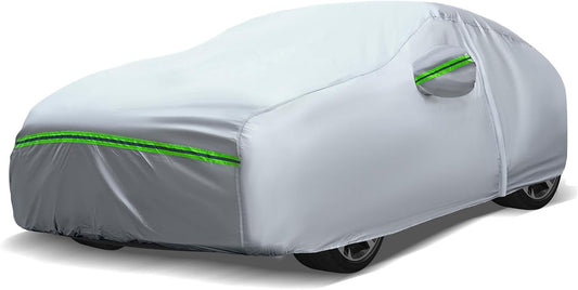 AUQDD 6-Layers Premium Sedan Car Cover Waterproof All Weather Weatherproof UV Sun Protection Snow Dust Storm Resistant Outdoor Exterior Custom Form-Fit Full Padded Car Cover with Straps 197"-208" K4