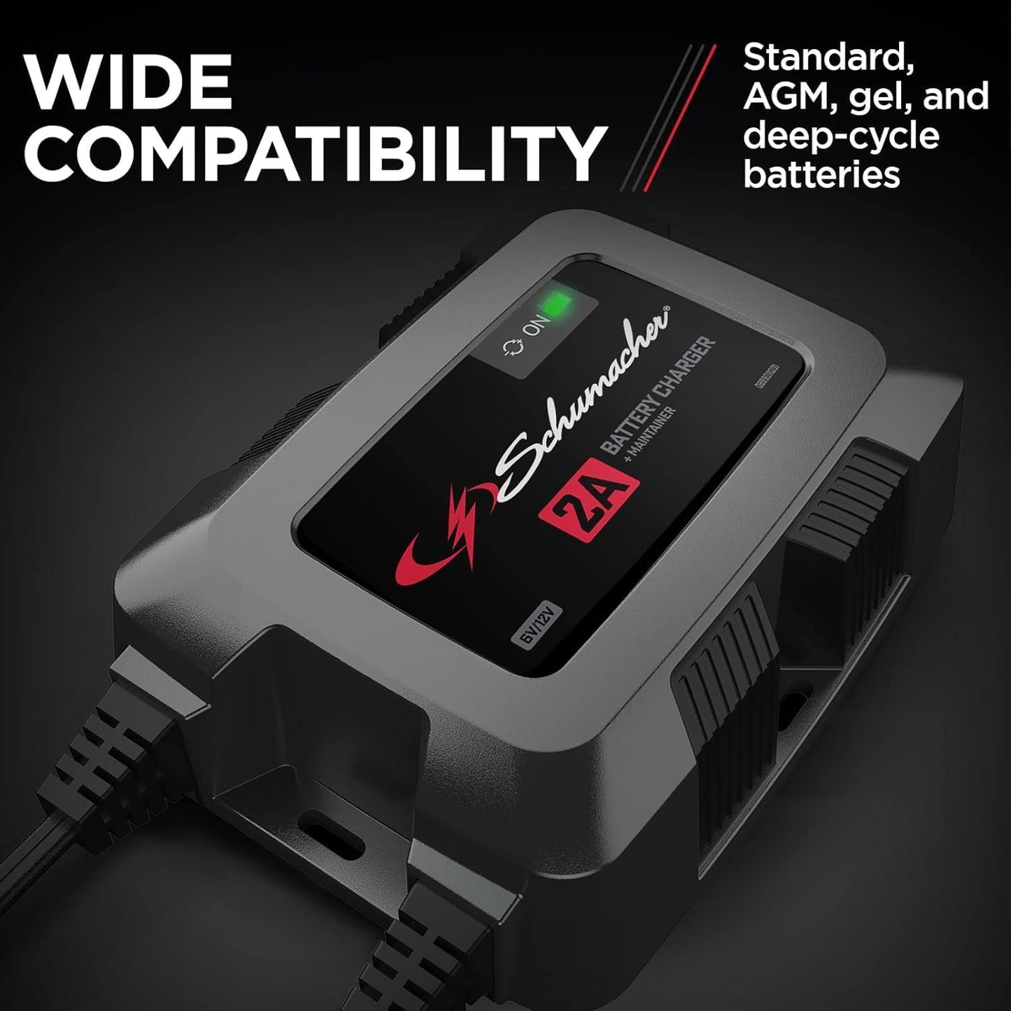 Schumacher Electric Fully Automatic 2A 6V / 12V Battery Charger & Maintainer - Multi-Stage Smart Charging with Quick-Connect Clamps - Car Battery Charger for Motorcycles, Lawn Mowers & More - SC1588