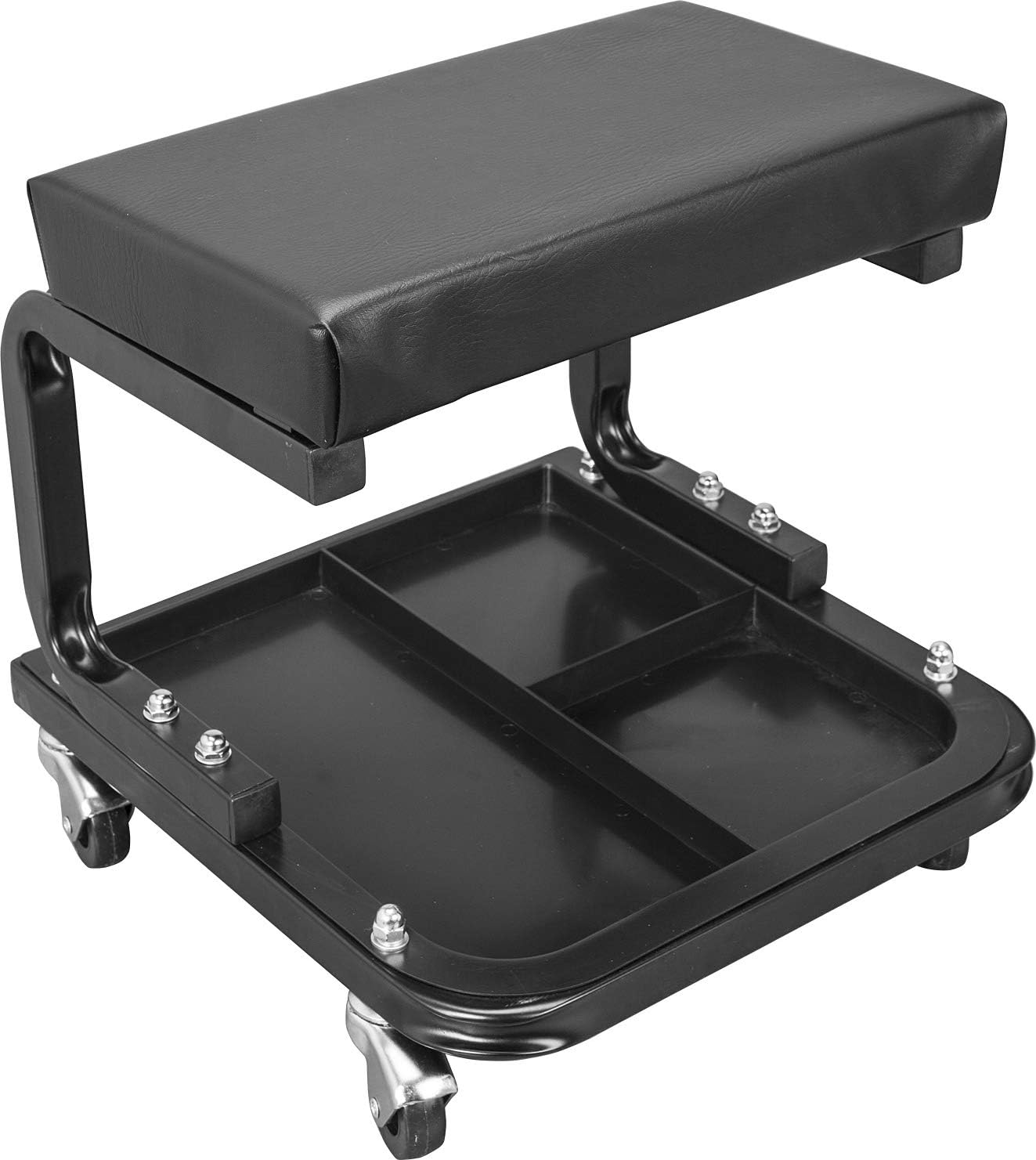 Torin ATR6300B Rolling Creeper Garage/Shop Seat: Padded Mechanic Stool with Tool Tray Storage, Black Large