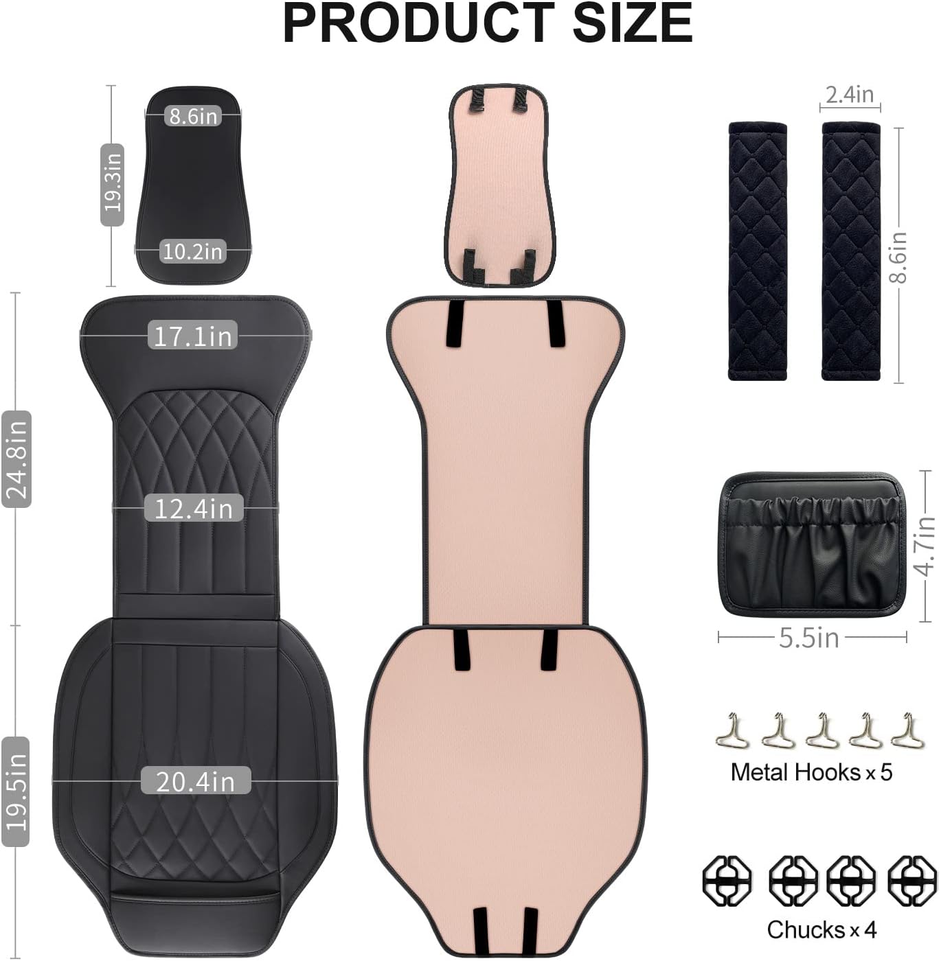 2 Pack Leather Front Car Seat Covers, Universal Sideless Car Seat Protectors with Storage Pocket and Seat Belt Pads, Waterproof Automotive Seat Cover for Cars Trucks SUV(Black)