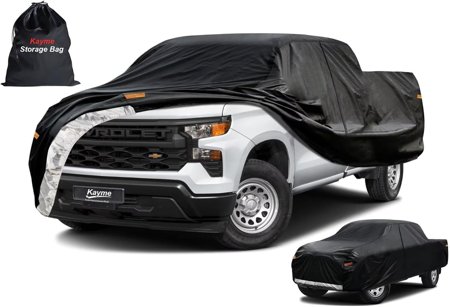 Kayme Truck Cover Custom Fit Chevy Silverado 1500(2018-2025) Regular Cab SB. Full Exterior Heavy Duty Outdoor Pickup Truck Car Cover Waterproof All Weather.Car Tarp for Wind Sun Dust Protection.