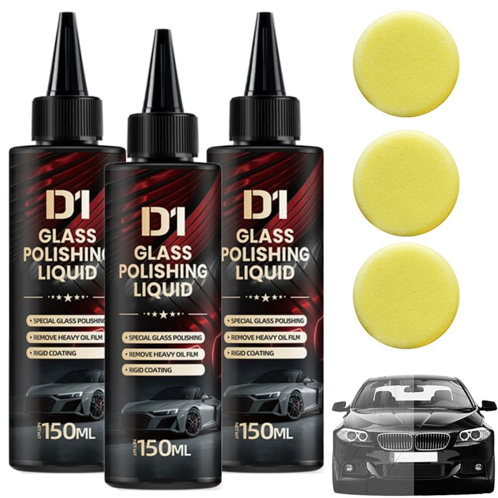 Bianca Glass Polishing Liquid D1, Bomini Car Glass Polishing Compound Windshield Cleaner Glas Oil Film Remover, Anti-Fog Hydrophobic Coating Spray, Scratches, Wiper Marks & Oil Film with Sponge