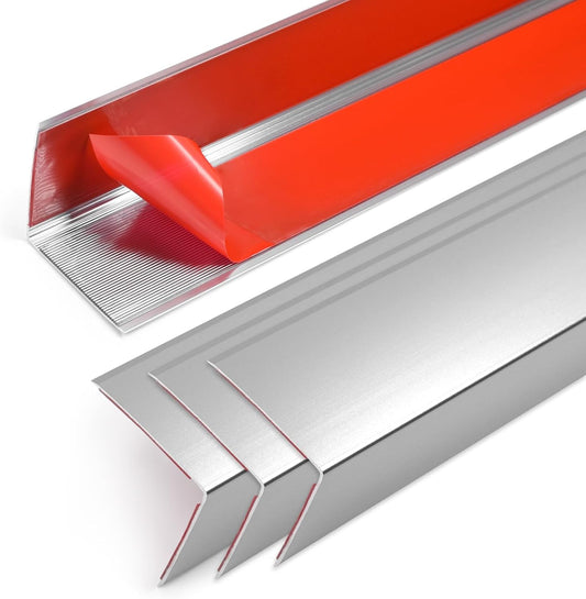 4PCS 45" Aluminum Metal Corner Protectors, Self Adhesive Corner Guards, Metal Wall Edge Protector Strip, Furniture Corner Protectors, Wall Cabinet Baseboard Decoration 45" x 2" (Silver)