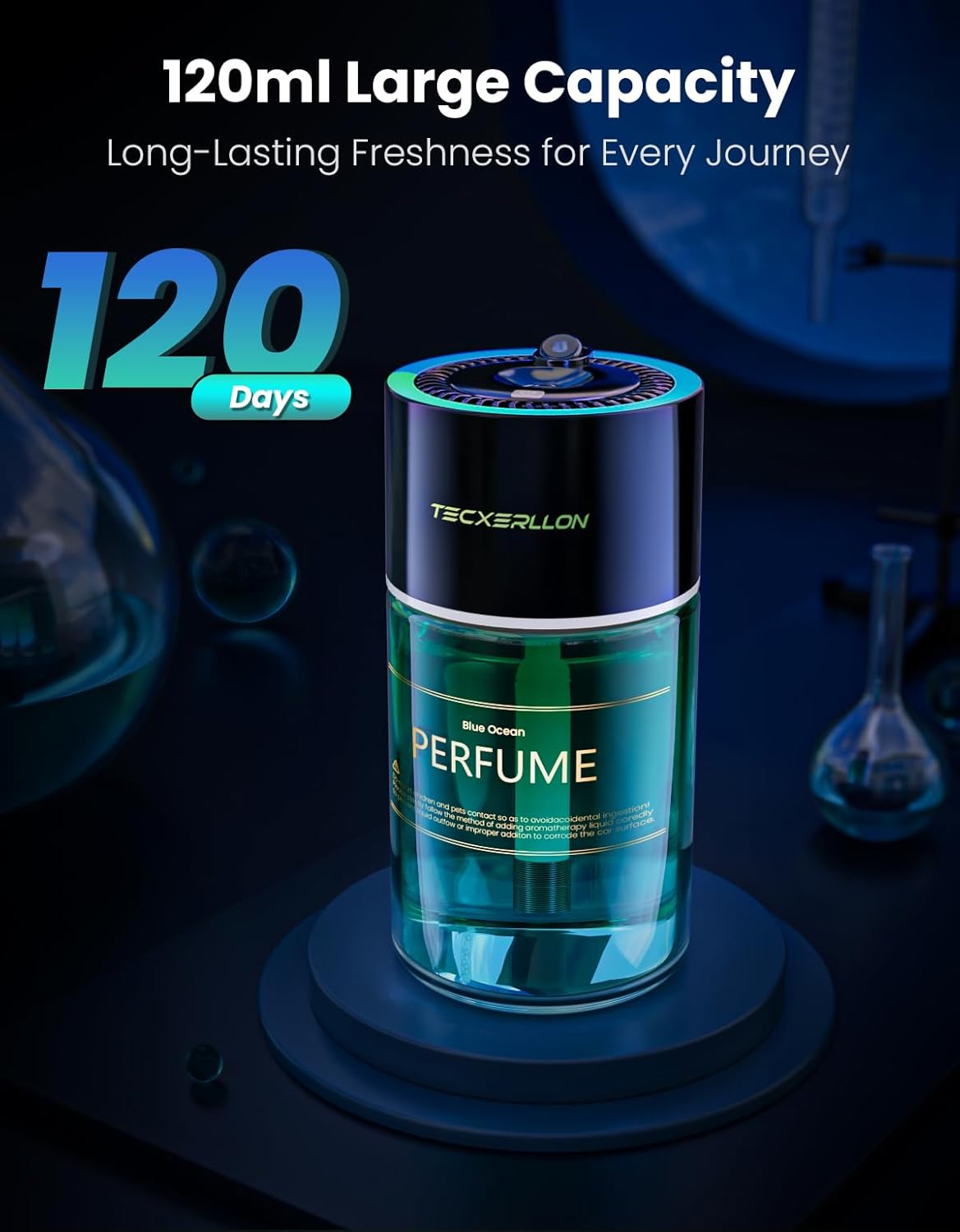 Car Air Freshener, Car Diffuser with RGB Ambient Light & Starry Ceiling, 4 Smart Scent Modes, 120-Day Runtime, Auto On/Off,USB-C Rechargeable, Ocean-Inspired Fragrance, 120ML