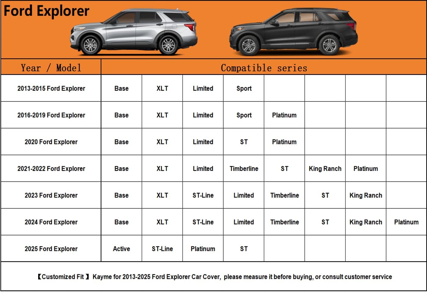 Kayme 6 Layers SUV Car Cover Custom Fit for Ford Explorer（2006-2025） Waterproof All Weather for Automobiles, Outdoor Full Cover Rain Sun UV Protection.Silver