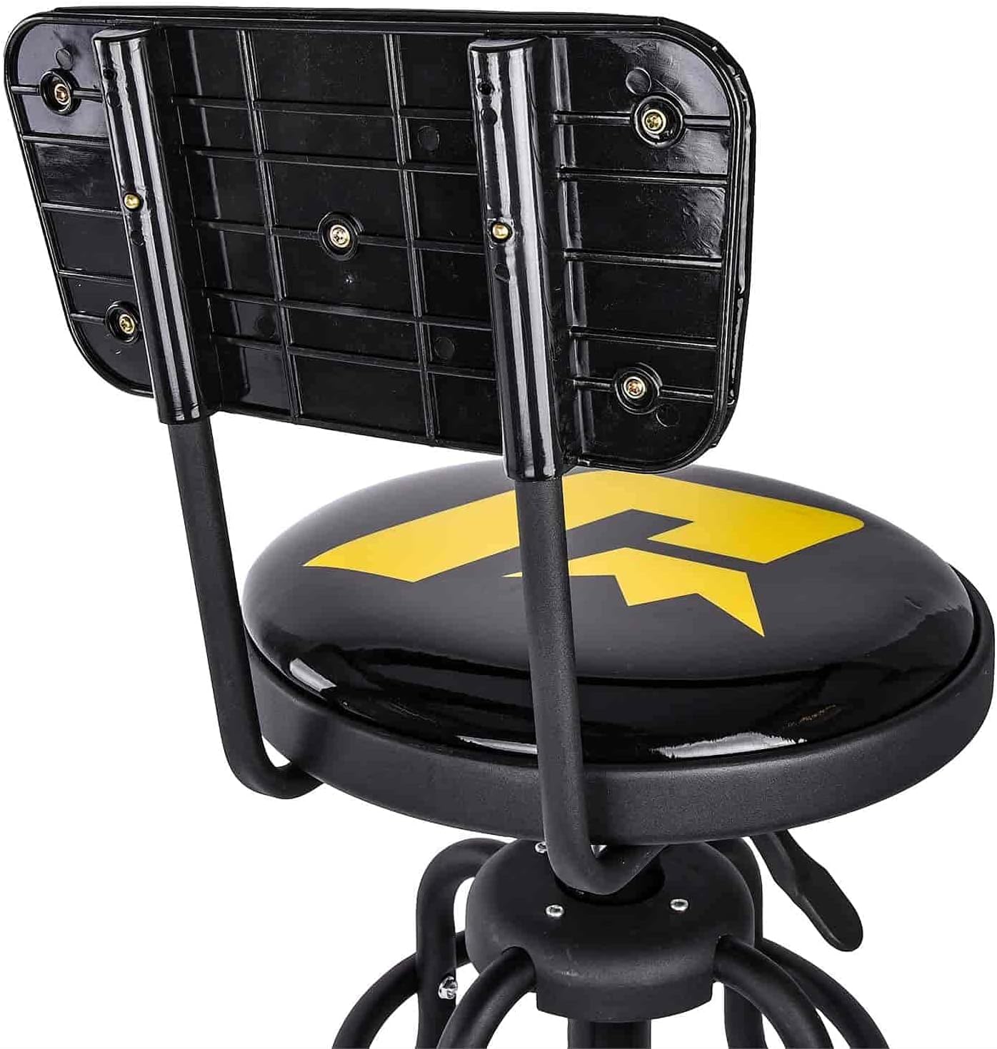 JEGS Hydraulic Shop Stool with Backrest - Adjustable Height (28" to 32.5") & 360 Degree Swivel - Vinyl Padded Seat & Backrest - Heavy Duty - Up to 300lb Capacity